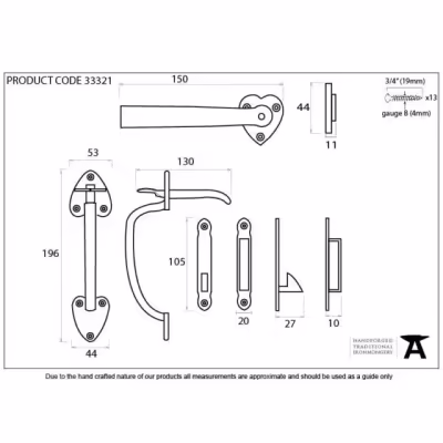 Black Cast Thumblatch Set with Chain - Image 3