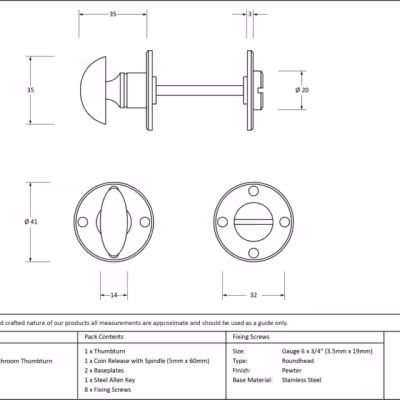Pewter Round Bathroom Thumbturn - Image 3