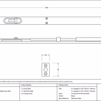 Black 12" Flush/Slide Door Bolt - Image 4
