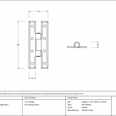 Pewter 3¼" H Hinge (pair) - Image 3