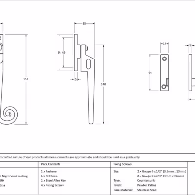 Pewter Locking Night-Vent Monkeytail Fastener - RH - Image 4