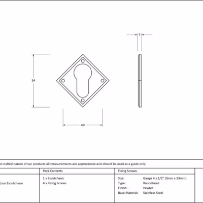 Pewter Diamond Euro Escutcheon - Image 3