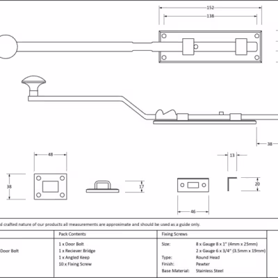 Pewter 6" French Door Bolt - Image 3
