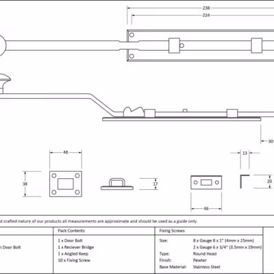 Pewter 10" French Door Bolt - Image 3