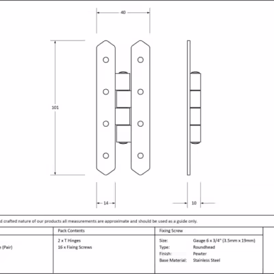 Pewter 4" H Hinge (pair) - Image 3