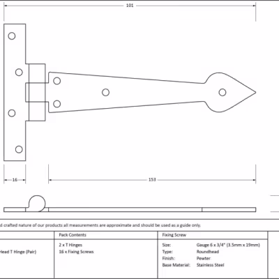 Pewter 6" Arrow Head T Hinge (pair) - Image 3