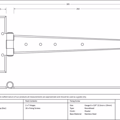 Pewter 12" Penny End T Hinge (pair) - Image 3