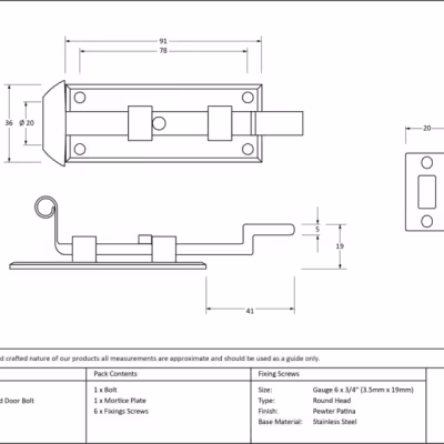 Pewter 4" Cranked Door Bolt - Image 3