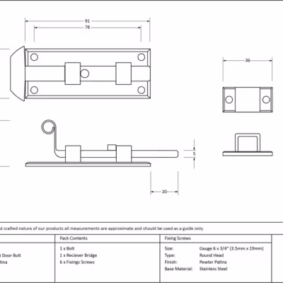Pewter 4" Straight Door Bolt - Image 3