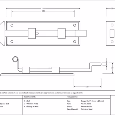 Pewter 6" Cranked Door Bolt - Image 3