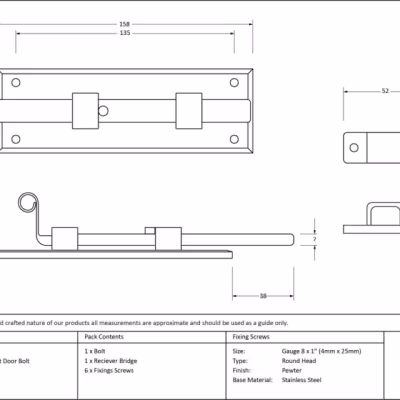 Pewter 6" Straight Door Bolt - Image 3