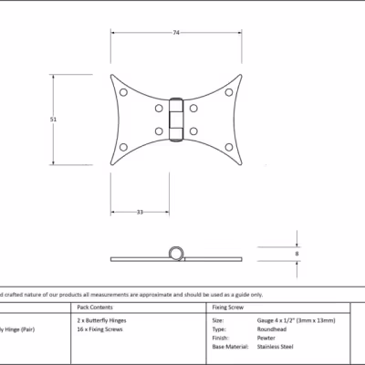 Pewter 3" Butterfly Hinge (pair) - Image 3