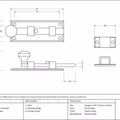 Pewter 4" Straight Knob Bolt - Image 3