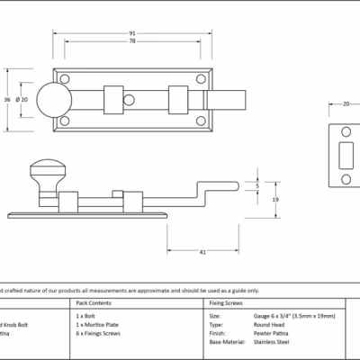 Pewter 4" Cranked Knob Bolt - Image 3
