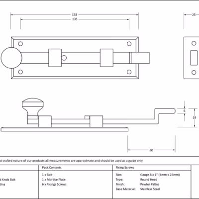 Pewter 6" Cranked Knob Bolt - Image 3