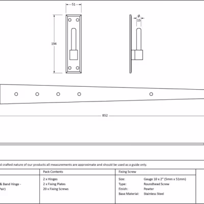 Pewter 35" Hook & Band Hinge - Cranked (pair) - Image 6
