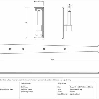 Pewter 24" Hook & Band Hinge (pair) - Image 5
