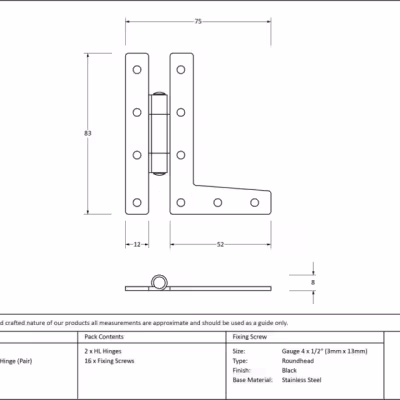 Black 3¼" HL Hinge (pair) - Image 3