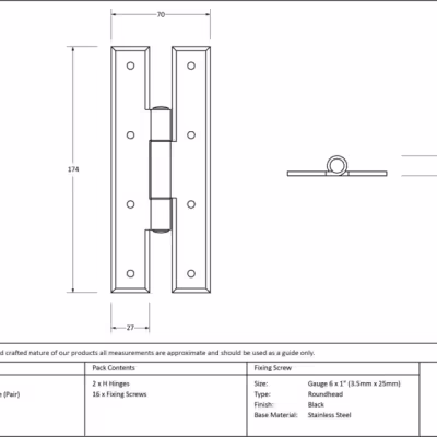 Black 7" H Hinge (pair) - Image 3