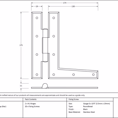 Black 7" HL Hinge (pair) - Image 3