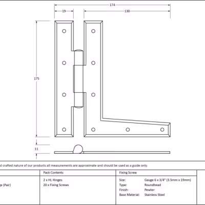 Pewter 7" HL Hinge (pair) - Image 4