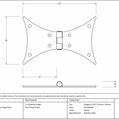 Pewter 5" Butterfly Hinge (pair) - Image 3