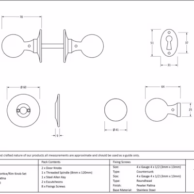 Pewter Round Mortice/Rim Knob Set - Image 4