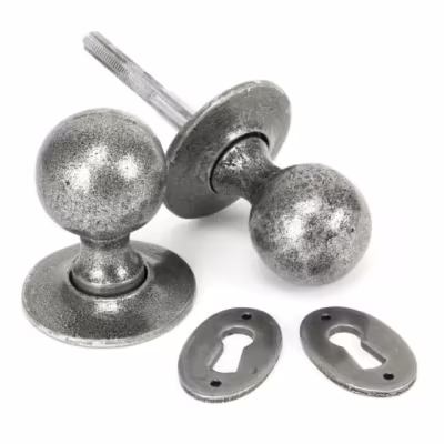 Pewter Round Mortice/Rim Knob Set