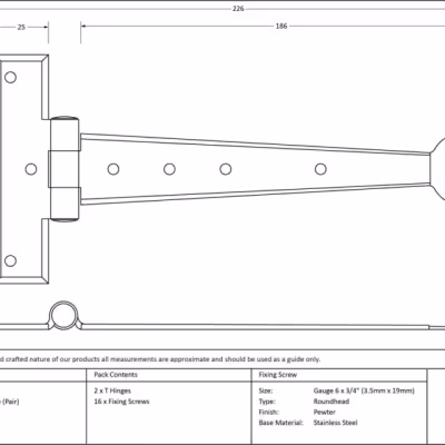 Pewter 9" Penny End T Hinge (pair) - Image 3