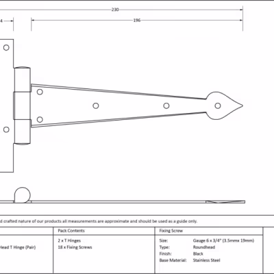 Black 9" Arrow Head T Hinge (pair) - Image 4