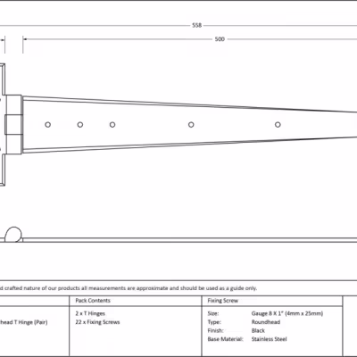 Black 22" Arrow Head T Hinge (pair) - Image 3