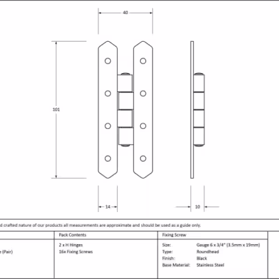 Black 4" H Hinge (pair) - Image 3