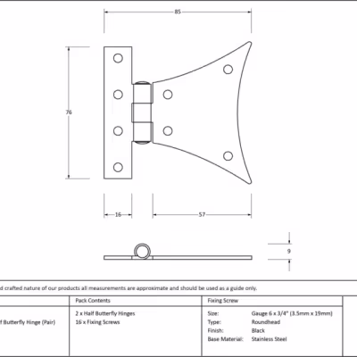 Black 3¼" Half Butterfly Hinge (pair) - Image 3
