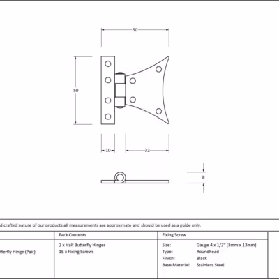 Black 2" Half Butterfly Hinge (pair) - Image 3