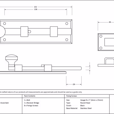 Black 6" Straight Knob Bolt - Image 3
