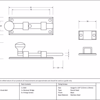 Black 4" Straight Knob Bolt - Image 3