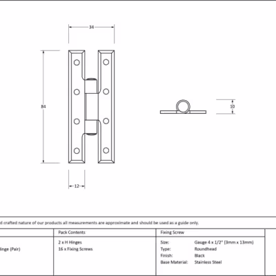 Black 3¼" H Hinge (pair) - Image 3
