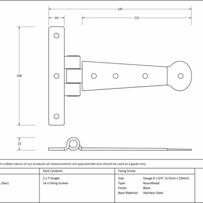 Black 6" Penny End T Hinge (pair) - Image 3