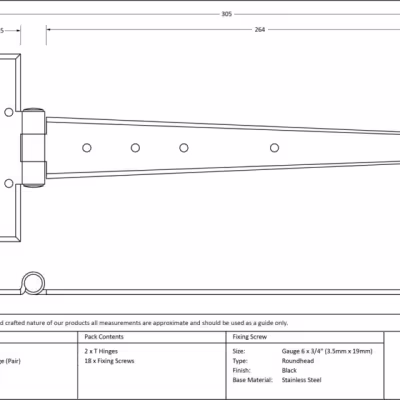 Black 12" Penny End T Hinge (pair) - Image 3
