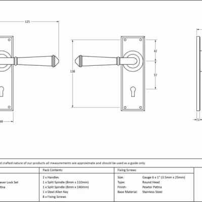 Pewter Regency Lever Lock set - Image 4