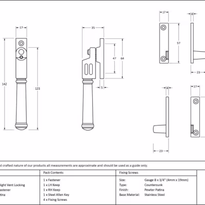 Pewter Locking Night-Vent Regency Fastener - Image 3
