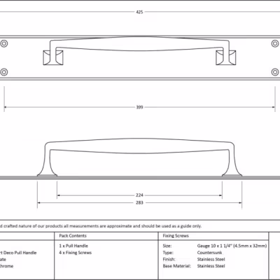 Polished Chrome 425mm Art Deco Pull Handle on Backplate - Image 3