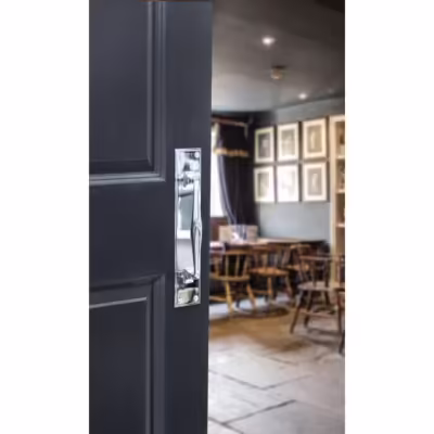 Polished Chrome 425mm Art Deco Pull Handle on Backplate - Image 4