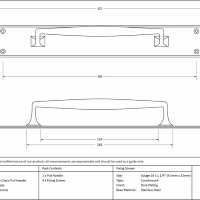 Polished Bronze 425mm Art Deco Pull Handle on Backplate - Image 3