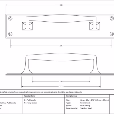 Aged Brass 300mm Art Deco Pull Handle on Backplate - Image 3