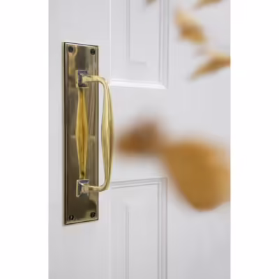 Aged Brass 300mm Art Deco Pull Handle on Backplate - Image 4