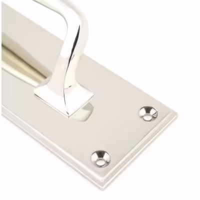 Polished Nickel 300mm Art Deco Pull Handle on Backplate - Image 3