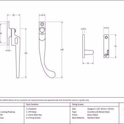 Polished Brass Night-Vent Locking Peardrop Fastener - RH - Image 5