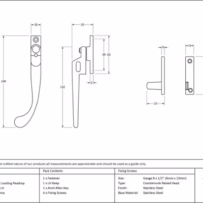 Satin Chrome Night-Vent Locking Peardrop Fastener - LH - Image 3