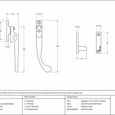 Satin Chrome Night-Vent Locking Peardrop Fastener - RH - Image 3